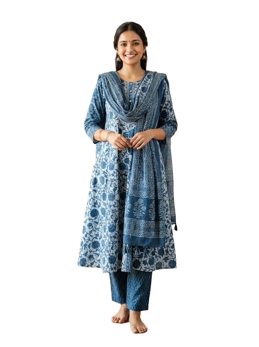 Indigo block-print kurta set with dupatta, photo 2 of 3