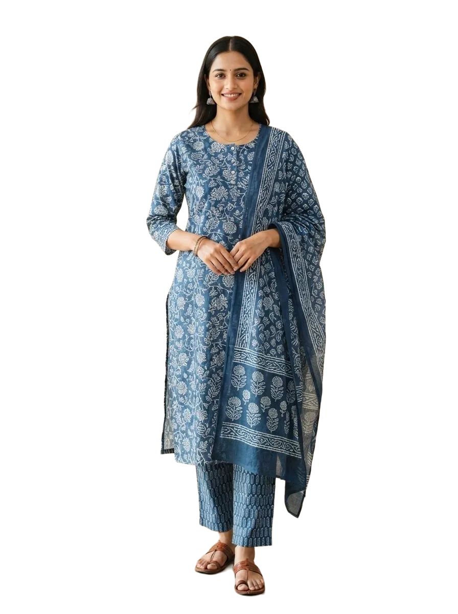Indigo block-print kurta set with dupatta, photo 3 of 3